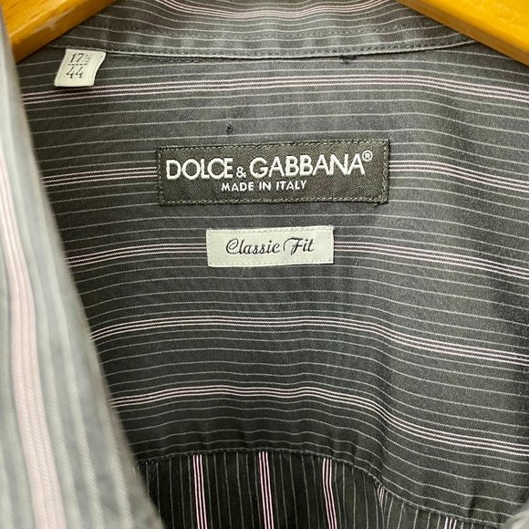 Mens Dolce & Gabbana Classic Fit Striped Long Sleeve Button Up Shirt, Size 17.5 - Picture 3 of 6